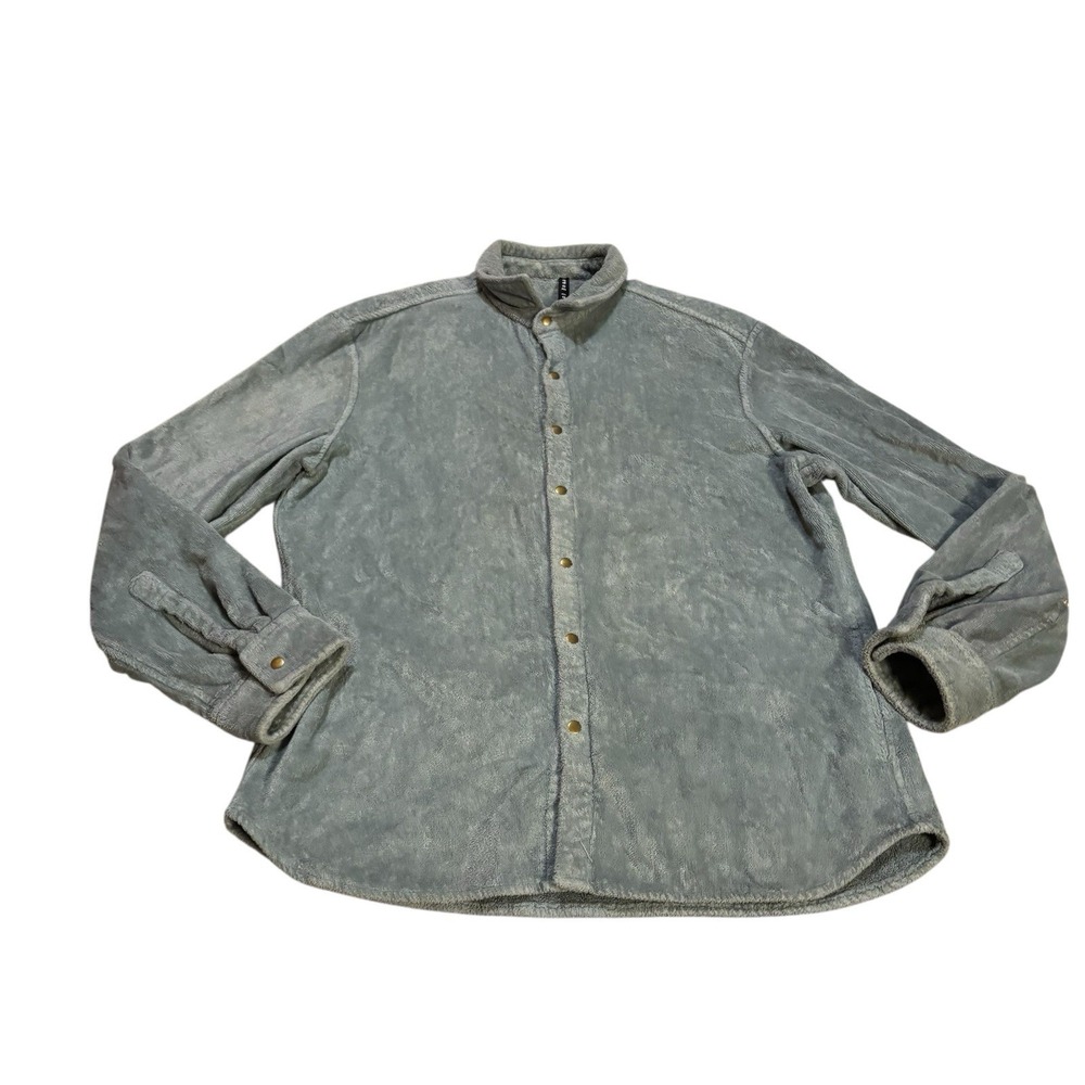 Adam Mar Montauk Oxford Snap Button Shirt Grey Blue Mens XL French Terry‎ Casual